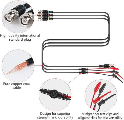 Oscilloscope Probes - BNC to Alligator Clips, Mini Test Clips & BNC Cables (3 Pack)