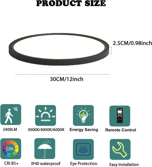 ZSYUBO 12 Inch Closet 3000k/4000k/6000k Motion Sensor Ceiling Light Indoor Wired, Motion Activated Flush Mount Light