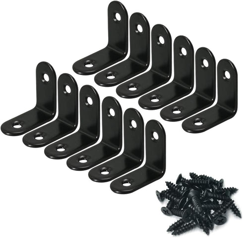 Corner Brace 30 x 30mm Stainless Steel Black Right Angle Bracket Fastener with Screws, 12 Pcs