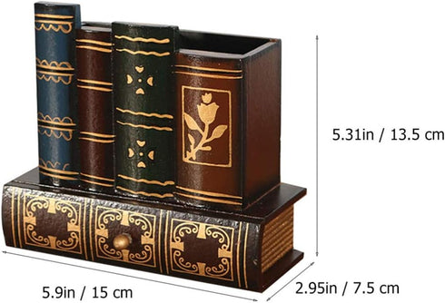 Kisangel False Book Box - Vintage Wooden Pen Pencil Storage Holder, Antique Classic Fake Book 15x13.5cm with Drawer for