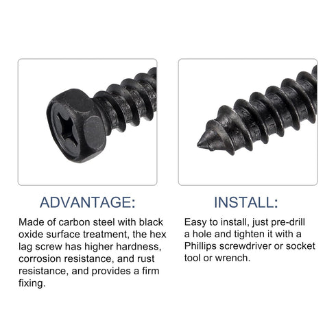 Hex Lag Screws (5/16" x 2") 5Pcs - Carbon Steel Phillips Self-Tapping Wood Bolts for Household Applications