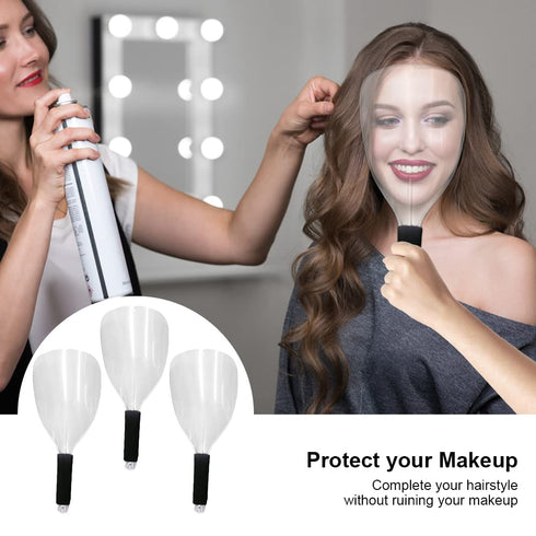 3-Pack Barber Salon Face Mask, Plastic Hairdressing Shield with Sponge Handle, Reusable Hairspray Shield Haircut Cover