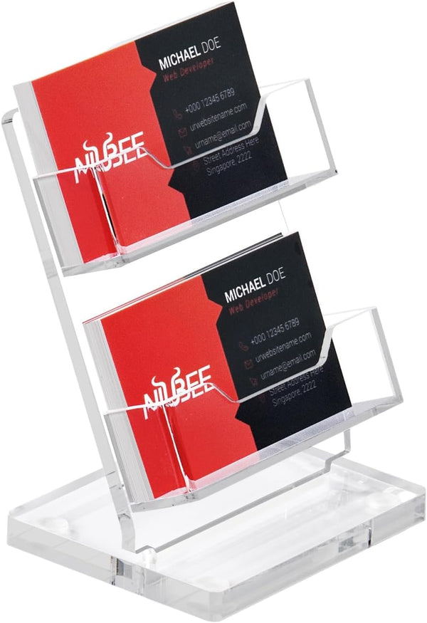 NIUBEE Acrylic Business Card Holder, 2 Tier Clear Stand for Office Exhibition, 130 Cards Capacity