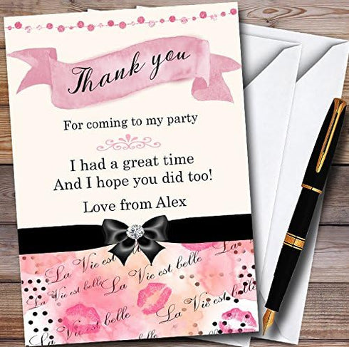 The Card Zoo Pink Girls Fashion Make Up Personalized Childrens Birthday Party Thank You Cards