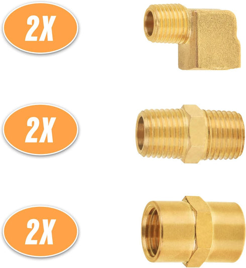 SUNGATOR 1/4" Brass Fittings Kit, 90 Degree Barstock Street Elbow, 1/4 Inch Male Hex Nipples, 1/4'' Female Coupling