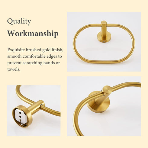 Suyar Brushed Gold Towel Ring - SUS304 Stainless Steel Towel Holder, Wall Mounted Hand Towel Rack for Bathroom