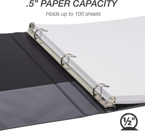 Samsill Economy 0.5 Inch 3 Ring Binder, Customizable Clear View, Black, 12 Pack, Made in USA