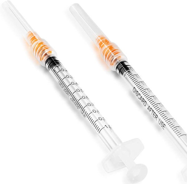 1ml Disposable Luer Lock Syringes with 25G 1 Inch Needle, Individual Package - Pack of 20