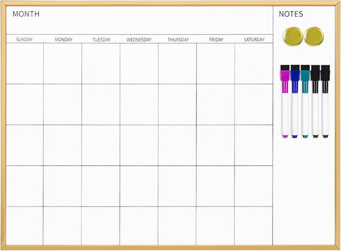 VUSIGN Magnetic Monthly Calendar Whiteboard, 17'' x 23'' Dry Erase Calendar for Wall, Gold Wooden Frame