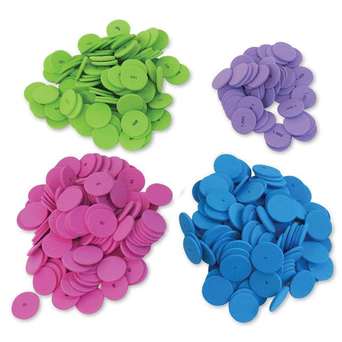 hand2mind Soft Foam Place Value Disks, 4 Values, Counting Chips for Kids, Pack of 200