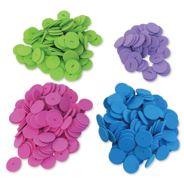 hand2mind Soft Foam Place Value Disks, 4 Values, Counting Chips for Kids, Pack of 200