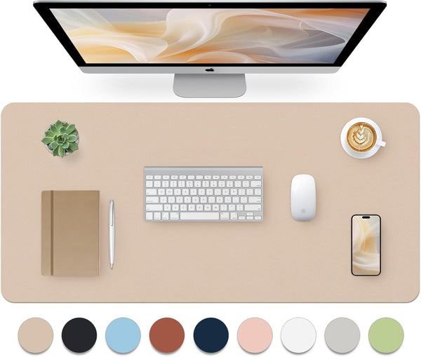 Leather Desk Pad, Large Mouse Pad, Non-Slip Desk Blotter, Waterproof Desk Mat for Home Office and Decor - Beige