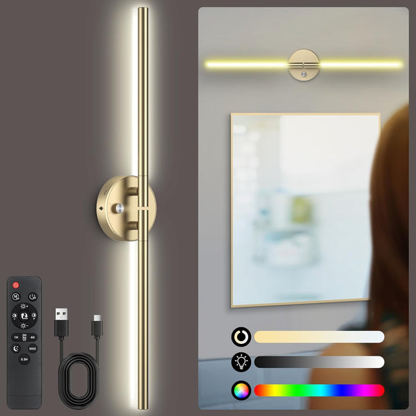 TiInsta Battery Operated Wall Sconce,Wireless Wall Lights with Remote, 360DIY Rotatable RGB Lamp
