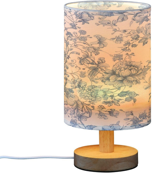 RMDQT Bulb Flower Lamp Blue Floor Lamp Bedside Table Lamp for Bedroom - Push Button Switch USB Wiring Port, Wooden Base