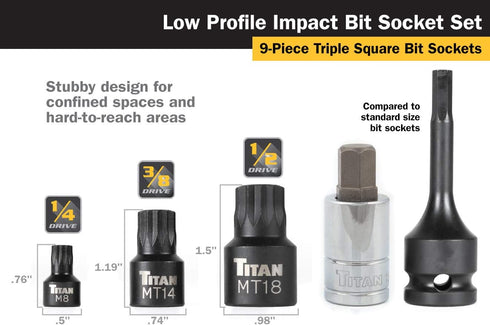 Titan 16138 9-Piece Low Profile Impact Triple Square Bit Socket Set