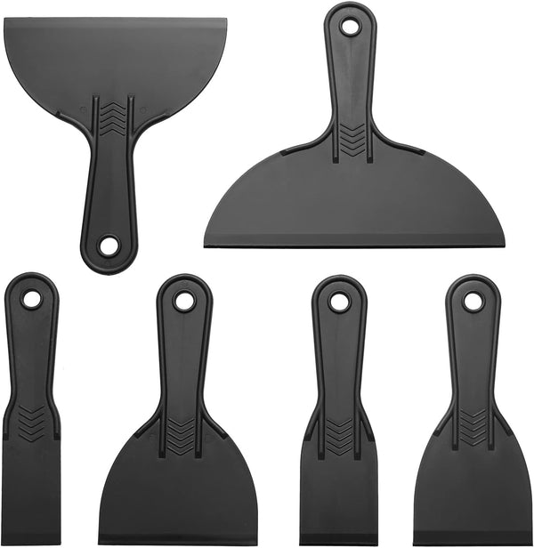 6 Pack Flexible Plastic Putty Knife Set, Paint Scraper Tool for Spackling, Plastic Spreader
