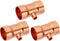 PATIKIL Reducing Tee Copper Fitting, 7/8" x 1/4" x 7/8" ID, 3pcs Pure Copper Pipe Tube Connector