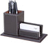 KINGFOM PU Leather Desk Organizer, Pencil Holder with Business Cards Stand, School Office Supplies Caddy - Brown