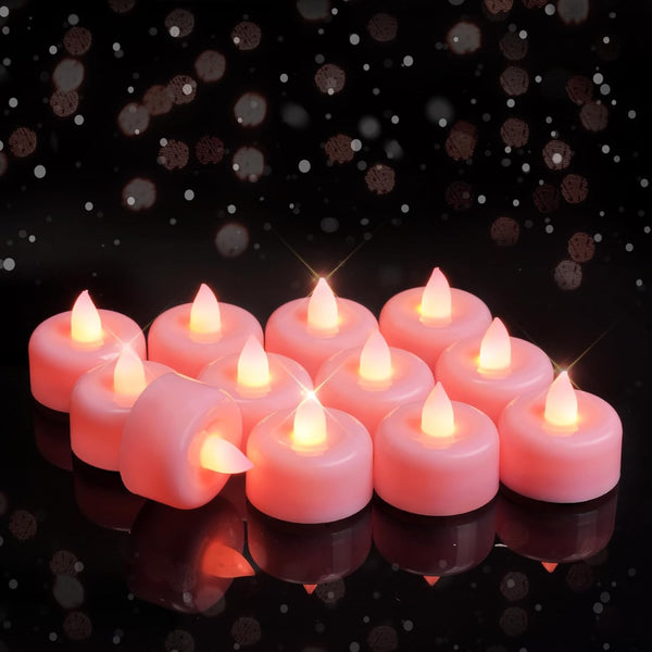Raycare Pink Battery Operated Tea Lights, 24 Pack Long Lasting Fake Candles,