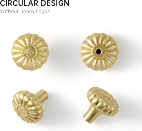 Yanxia 6 Pack Elegant Golden Bloom Brushed Brass Cabinet Knobs, 1-1/4 Inches Diameter for Kitchen
