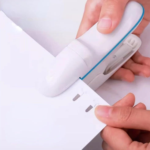 No Staple Stapler - ABS No Staple Stapling Machine for Home, School, Office and Travel Use (White)
