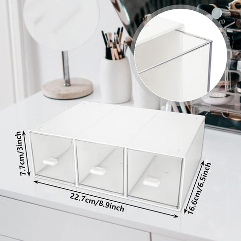 CertBuy 2 Pack Desk Organizer, Stackable Storage Drawers with 6 Compartments for Makeup Storage, White Plastic Desk