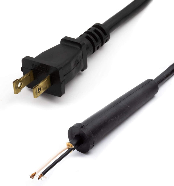 Power Tool Replacement Cord SJT, 18 GA AWG, 2 Wire, 6.5 ft, 2 Prong, Stripped Ends, Rubber Strain Relief Boot