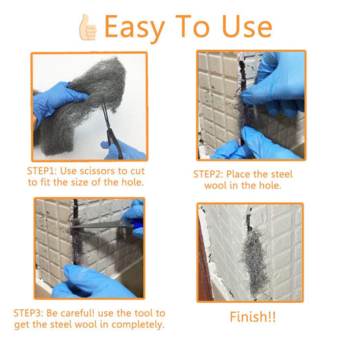 Steel Wool Mice Control, 2 Pack 3"x10 Ft Hole Filler, Gap Blocker, Barrier for Protecting Against Animals in Holes,