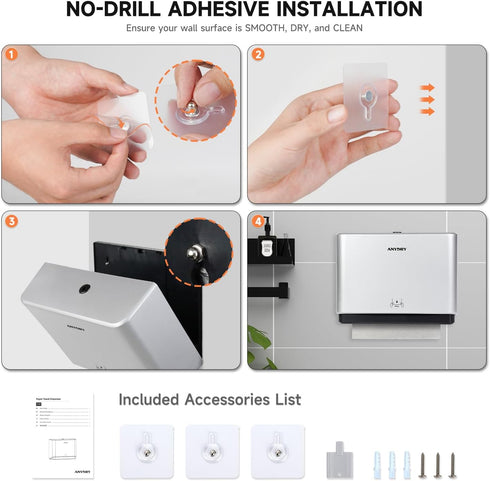 200-Sheet 10x3.1 Inches, anydry Wall-Mounted Paper Towel Dispenser, Fits Multi-Fold Towels up to Perfect for Home