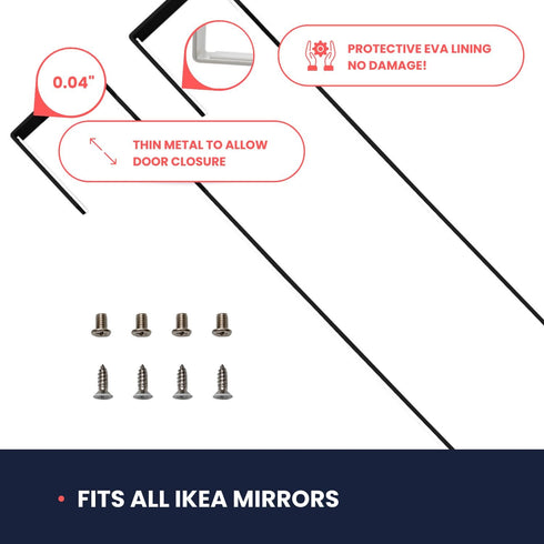 BLACK Over-The-Door Mirror Hanger Set (Heavy Duty) | Adjustable 14.5-inch Door Mirror Hooks with Protective Lining