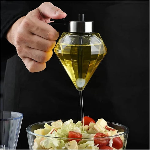 GZRDMWHDV 200ML Glass Diamond Shaped Honey Dispenser Double Layer Oil Dripper with Stand Vinegar Sauce Dispenser