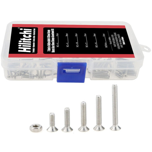 Hilitchi 210-Piece Metric M2 Hex Socket Flat Head Bolts Screw Nut Assortment Kit - 304 Stainless Steel