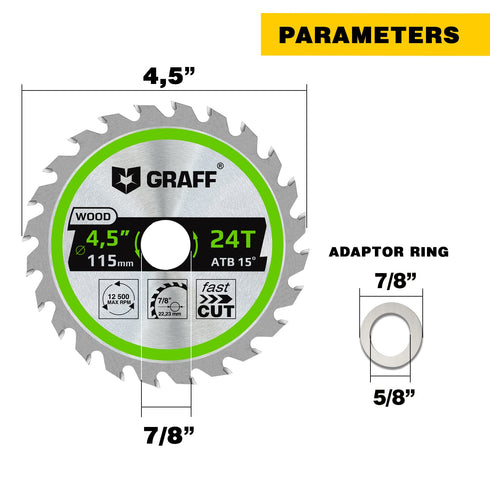 GRAFF 4-1/2 Inch Circular Saw Blade, 24-Teeth Grinder Blade for Wood, Plywood, Drywall, MDF, Plastic Cutting