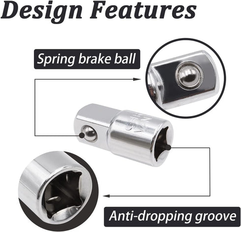 4PCS Silver Socket Adapter Set, 1/4" x 3/8", 3/8" x 1/4", 3/8" x 1/2", 1/2" x 3/8" Ratchet Converter Kit