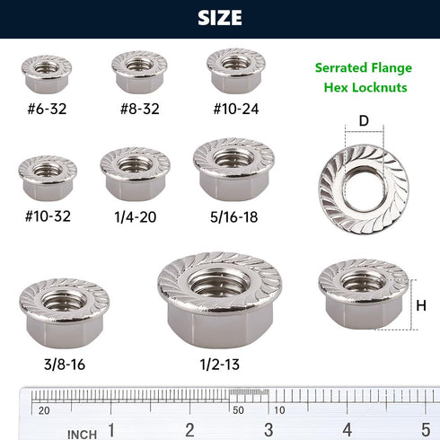 5/16-18 Serrated Flange Hex Nuts - 50 Pack, 304 Stainless Steel 18/8 Flange Nuts