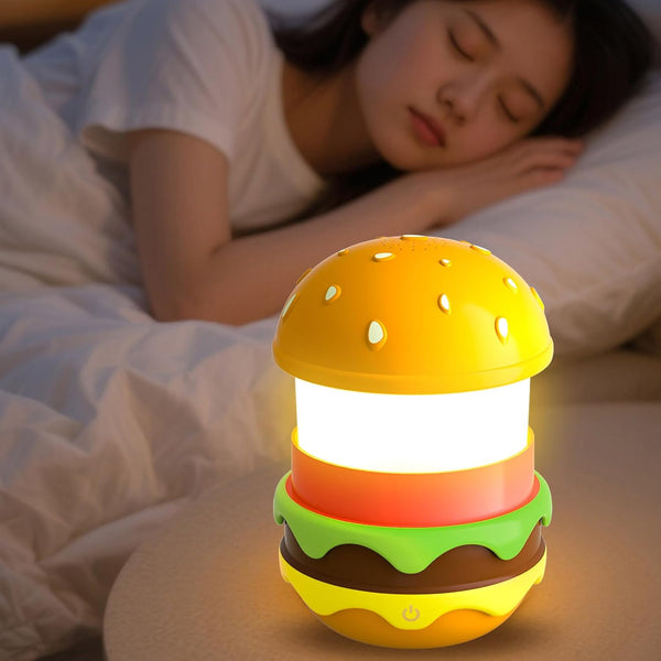 Cuifati Hamburger Night Light, Stepless Dimmable BT Speaker with 8 Soothing Sounds,