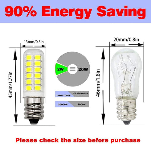 E12 LED Dryer Bulbs, Fridge Water Dispenser Light, 120V 10W 15W 20W Replacement, Pack of 2