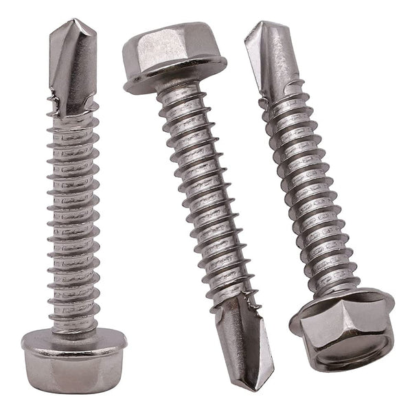 #8 x 1-1/2" Hex Washer Head Self Drilling Screws, 100 Pack, 410 Stainless Steel Sheet Metal Screws