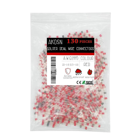 130 PCS Red Heat Shrink Butt Connectors, 22-18 AWG, Waterproof Solder Seal Wire Connectors for Automotive Marine Use