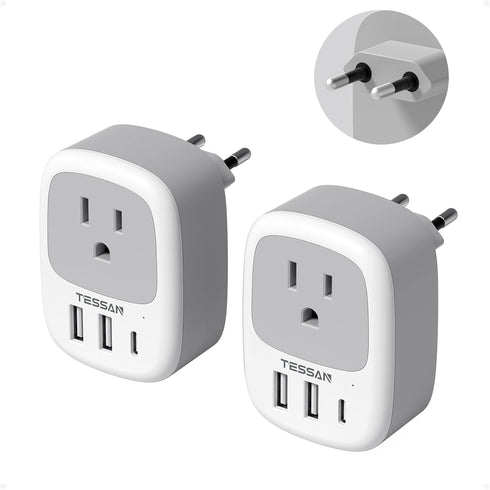 2 Pack European Travel Plug Adapter, TESSAN US to Europe Plug Adapter