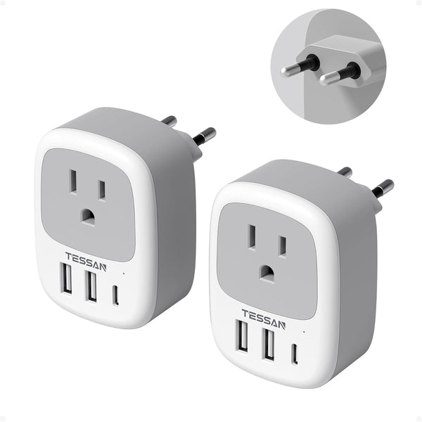 2 Pack European Travel Plug Adapter, TESSAN US to Europe Plug Adapter