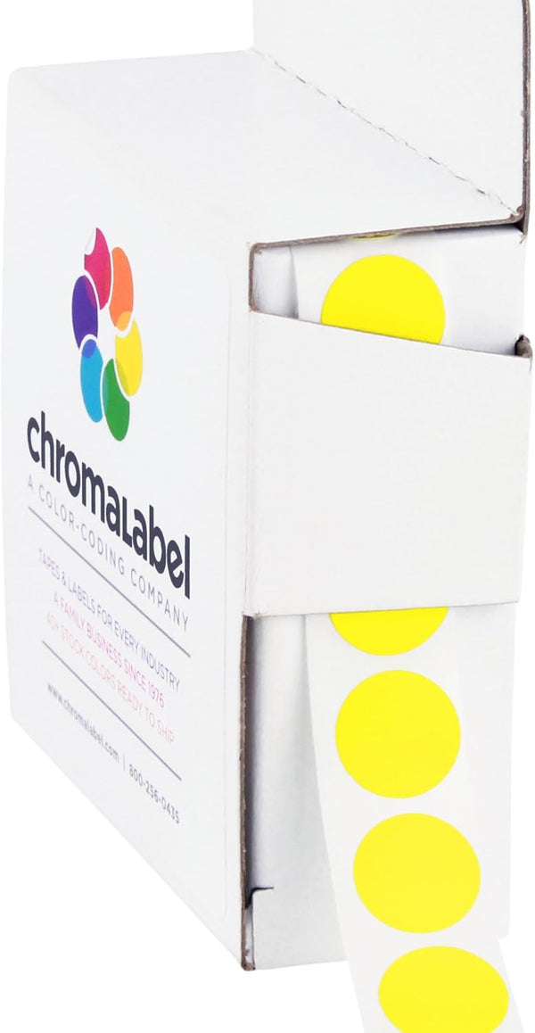 ChromaLabel 1/2 Inch Circle Sticker Labels, Yellow - 1000 Color Coding Labels per Dispenser Box, Easy to Write On