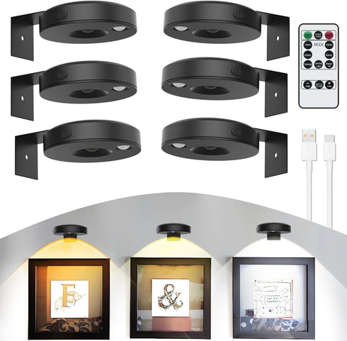 EUIOKUN 6Pack Wireless Picture Lights for Wall Rechargeable Battery Picture Frame Light with
