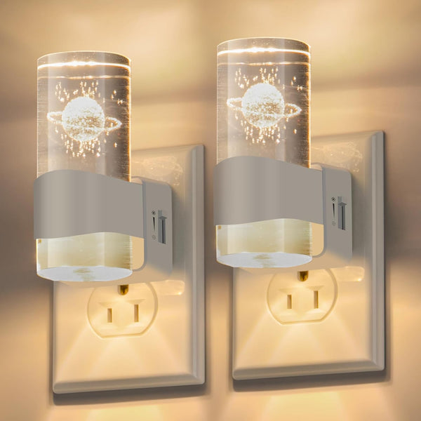 FLMAQE LED Night Light 2 Pack, Dimmable, Dusk to Dawn Sensor, 0-100 LM