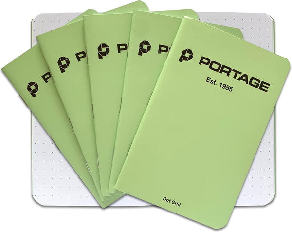 Portage Small Dot Grid Notebook, Green Dot Grid Notepad for Field Notes, Pocket Journal for Taking Notes, 3.5 x 5.5