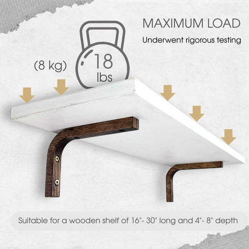 2-Piece Set 6 inch EvenWood of Wooden Shelf Brackets - L Shelf Holders - Floating Shelf Brackets - Wood Shelf Supports