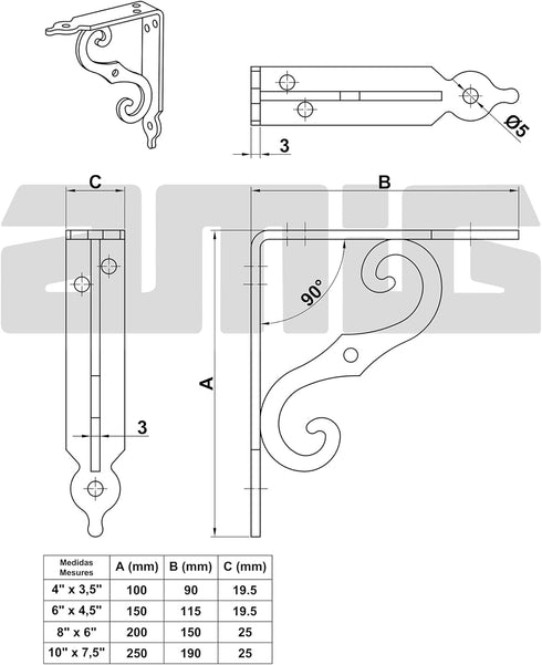 Amig 100x90 mm Recommended 75 - Wall Shelf Pick | Metal Bracket for Shelves | Angle for Shelves | Shelf Support | Steel