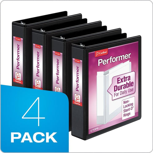 Cardinal Performer 3-Ring Binders, 1.5", Non-Locking Slant-D Rings, 375-Sheet Capacity, ClearVue Presentation, Black,