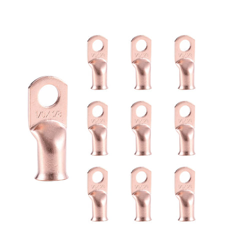 10pcs 1/0 AWG-3/8” Ring Terminals, 0 Gauge Copper Wire Lugs Heavy Duty Battery Cable Terminal Connectors