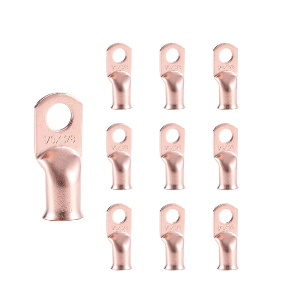 10pcs 1/0 AWG-3/8” Ring Terminals, 0 Gauge Copper Wire Lugs Heavy Duty Battery Cable Terminal Connectors